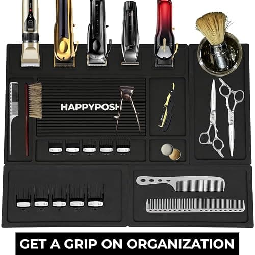 HAPPYPOSH Magnetic Barber Mat, Large Magnetic Barber Mats For Clippers and Supplies, Barbershop Pad for Station, Beauty Salon Table Matt, Tool Organizer for Pro Hairstylist, 4PCS thumbnail 7
