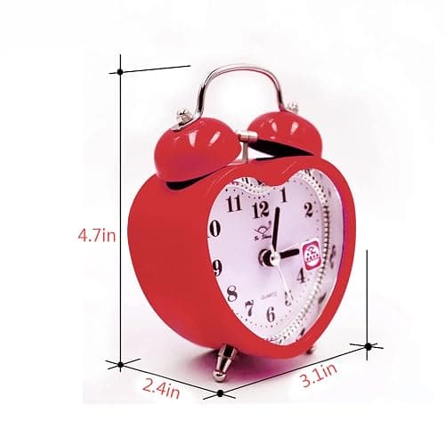 Meyaus 3in Small Heart Shape Loud Twin Bell Plastic Alarm Clock Silent Analog Quartz Nightlight Clock for Heavy Sleepers thumbnail 2