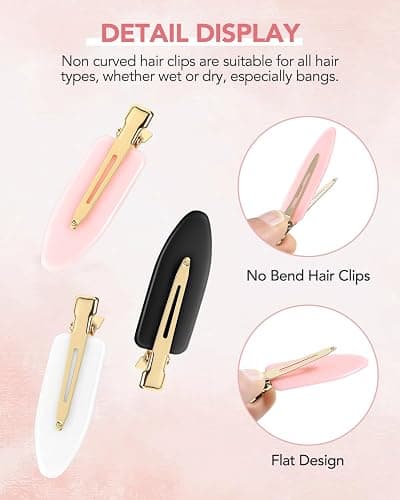 Amizo 6 Pcs Creaseless Flat Hair Clips for Makeup and Daily Beauty Routine | No Crease Design, No Bend Styling, Gold Metal Handles, Hold Bangs for Women and Girls, During Skin Care and Getting Ready thumbnail 3