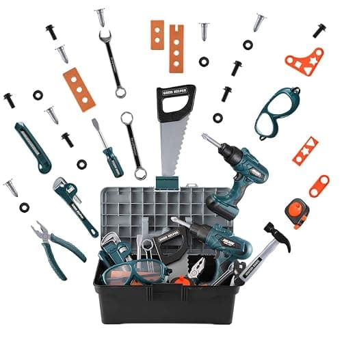 Kids Tool Box–Zealous 48 PCS Pretend Play Tools Toys for Toddler,Electric Drill Kids Tool Kit for Boys & Girls Ages 3-8 Years Old, Construction Tool Kit Playset for Boys thumbnail 7