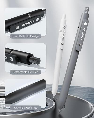STAGEEK Black Gel Pens, 6Pcs Fine Point Smooth Writing Pens with 3 Extra Refills, Quick Dry Black Ink Pens for Journaling, Office, Note Taking, School Supplies, Nurse Aesthetic(Black Gray White) thumbnail 3