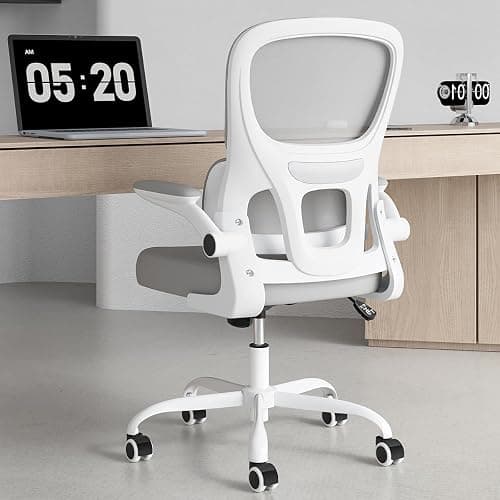 Soohow Office Chair, Mesh Ergonomic Office Chair with Lumbar Support, Comfy Computer Desk Chair with Flip Armrest Rolling Wheels for Home Study Room Office, White & Gray - Grey - Normal - Image 1