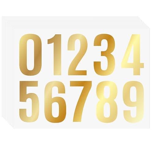 10 Sheets 1.5 Inch Gold Vinyl Number Stickers 0-9, Self Adhesive Waterproof Numbers for DIY Crafts, Home Décor, Mailbox, Signs, Bottles, Classroom, Scrapbooks, Labeling Projects（Gold ） - Image 1