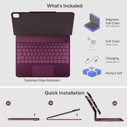 typecase Keyboard Case for iPad Pro 13-inch (M5 2025 / M4 2024), Magic Keyboard with 11 Colors Backlight, Keyboard Case with Pencil Holder, Multi-Touch Trackpad, Easy-Set Magnetic Stand, Raspberry thumbnail 8