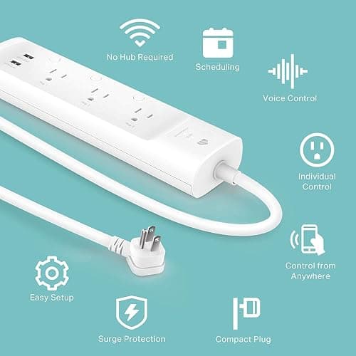 Kasa Smart Plug Power Strip by TP-Link (KP303) - Surge Protector with 3 Smart Outlets and 2 USB Ports, Works with Alexa Echo and Google Home, 2.4 Ghz Wifi Required, No Hub Required thumbnail 3