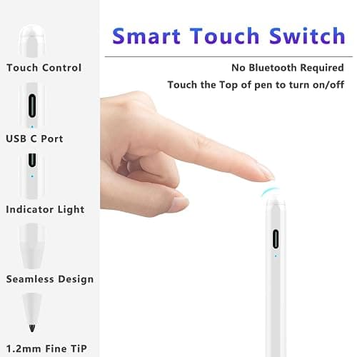 Stylus Pen for iPad (2018-2025) with Fast Charging & Palm Rejection, Pencil for Apple iPad 11th A16/10/9/8/7/6th, Pro 11“13”M4/12.9 inch, Air 11/13 inch M3 2025&M2 2024/5/4/3rd, Mini A17 Pro/6/5th thumbnail 4