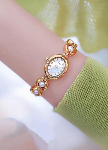 ADSBIAOYE Elegant Pearl Women's Dress Watch Fashion Oval dial Gift Women's Waterproof Watch - Gold thumbnail 5