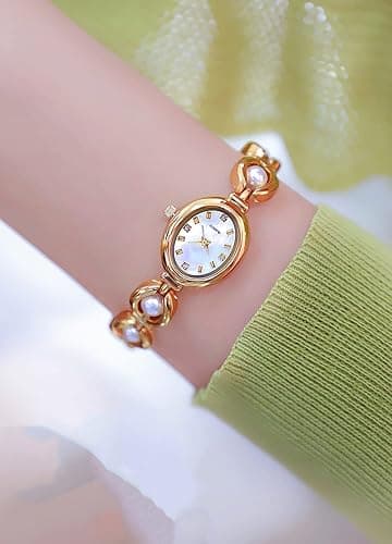 ADSBIAOYE Elegant Pearl Women's Dress Watch Fashion Oval dial Gift Women's Waterproof Watch - Gold thumbnail 5