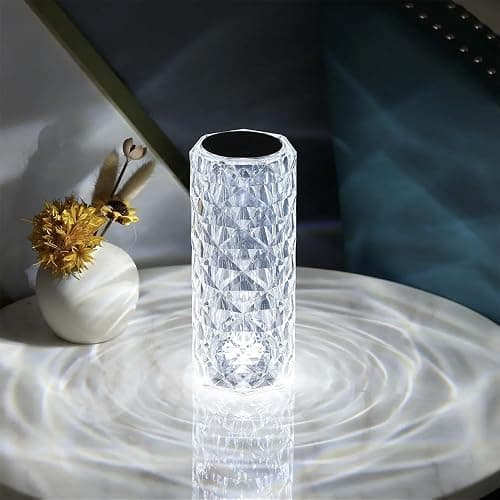 Portable Crystal Table Lamp, 3-Color Touch Control Rechargeable Night Light, Bedside & Desk Lamp for Bedroom, Living Room, Kitchen & Dining Room (3-Color Rose) thumbnail 4