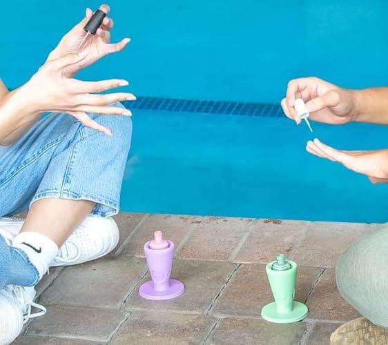 Tweexy Hinge Untippable Anti-Spill Nail Polish Holder | Smartgrip Suction Stand, Tilted for Fingernail Painting & Nail Art (Silver Sparkle) thumbnail 3