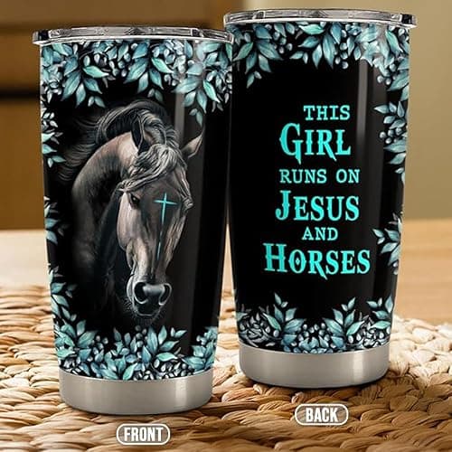 Horse Tumbler 20oz Stainless Steel Insulated Coffee Travel Mug Cup Christian Gifts for Horse Lover Girls Women Gift for Birthday Christmas thumbnail 3