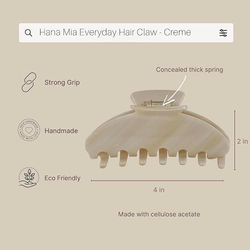 Hana Mia Large Creme Claw Clip, 4 Inch Acetate Hair Clip for Women | Luxury 4 Inch Acetate Claw Clip with Secure Hold & Snag-Free Teeth for Half-Ups, Updos & Chic Everyday Styles | Creme thumbnail 3