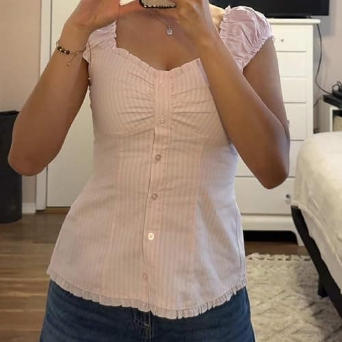 Women Y2k Fairy Coquette Babydoll Shirt Short Sleeve Polka Dot Peplum Baby Tee Blouses Summer Going Out Crop Tops thumbnail 4