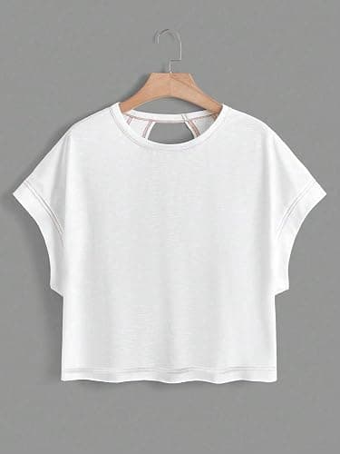 RoseSeek Girl's 2 Packs Open Back Backless Tops Criss Cross Short Sleeve T Shirts Crewneck Casual Tees thumbnail 2
