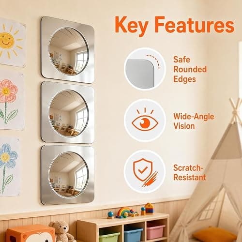 BAOGETONGLER 3-piece Sensory wall Bubble Mirrors, Acrylic Interactive Mirrors, Suitable for Kids' classrooms and Sensory Rooms, Visual and Tactile stimulating wall Decor (10 x 10 inches) thumbnail 4