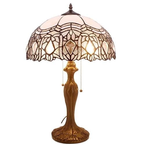WERFACTORY Tiffany Style Table Lamp White Stained Glass Crystal Bedside Lamp 16X16X24 Inch Desk Reading Light Metal Base Decor Bedroom Living Room Home Office S508W Series - Image 1