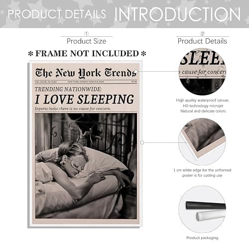 Retro Black and White Feminist Wall Art Newspaper Aesthetic Canvas Posters Vintage Funky Girl Sleeping Prints for Girly Dorm Bedroom Wall Decor 12x16in Unframed thumbnail 2