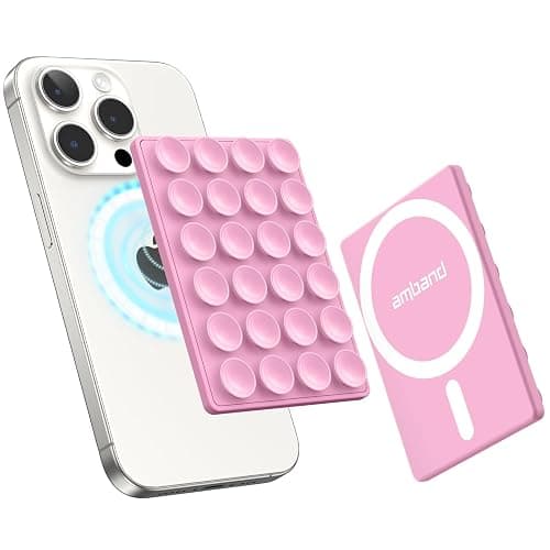 amBand Airplane Travel Essentials Phone Holder, Anti-Slip Magnetic Suction Cup Phone Mount for iPhone Fits Magsafe Attachment, Influencer/Sharer/Content Creator Must Haves for Selfie/Video, Peony Pink - Image 1