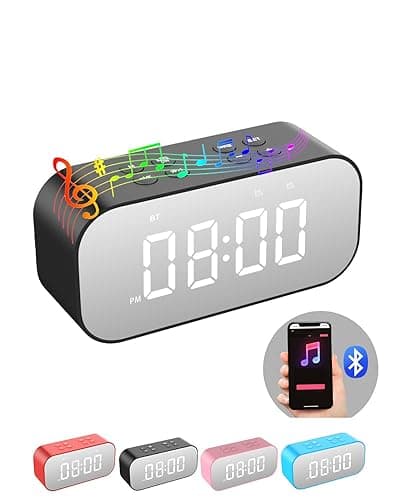 AFK Alarm Clock for Bedroom/Office,Digital Clock with Bluetooth Speaker,Small Alarm Clock for Heavy Sleepers Adults,Teens,Kids. - Black - A02
