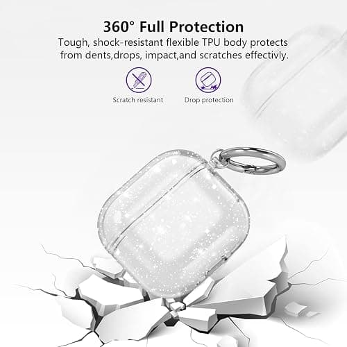 Aircawin for Airpods 4 Case Clear Glitter,Sparkle Bling Design for Airpods 4th Generation Cover 2024,Full Protective Shockproof Soft TPU for Airpod 4 Charging Skin with Carabiner Women Girlrs-Clear thumbnail 4