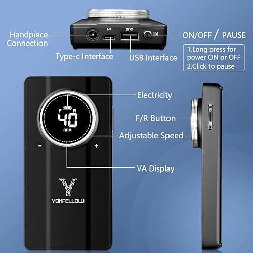 Yokefellow Nail Drill, Professional Portable 40000RPM Nail Drills Machine Electric Engraving Drill for Glass Black thumbnail 4