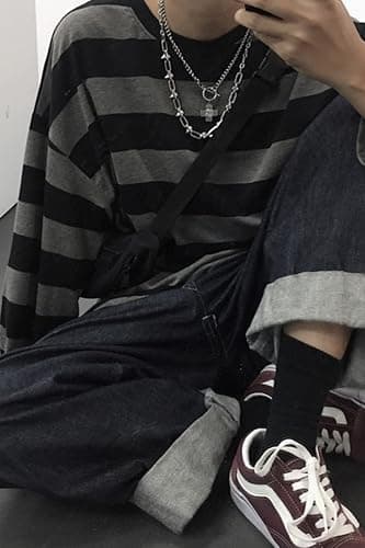 Women Harajuku Oversized Stripe Casual Long Sleeves Crewneck T-Shirt Tee Tops thumbnail 4