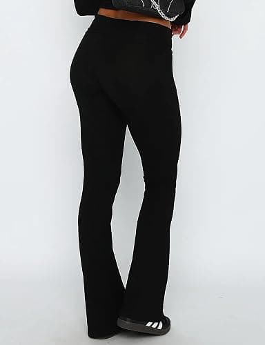 Women Flare Skinny Leggings Fold Over Pants Bootcut Bell Bottom Yoga Pants | Low Rise Foldover Flared Leggings Wide Leg Flare Sweatpants Joggers Casual Leisure Stretchy Flared Pant Y2K Going Out Bottoms thumbnail 3