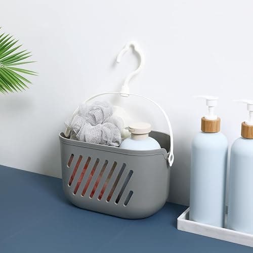 Angoily Hanging Shower Caddy Plastic Hanging Shower Caddy Basket Portable Kitchen Organizer Storage Basket with Hook for Home Grey thumbnail 2