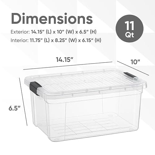 Superio Clear Plastic Storage Bin with Lid, 11 Qt, Non-Toxic, BPA Free, Odor Free, Organizer Storage Box, Stackable Plastic Tote for Home, Garage, School, and Office thumbnail 3