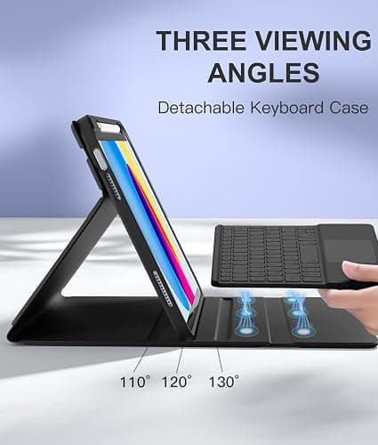 Harvopu Compatible for iPad 11th 10th Generation Case with Keyboard, Folio Cover with Pencil Holder, Multi-Touch Trackpad, 7 Color Backlit, Detachable Keyboard for iPad (A16) 11th/10th Gen (Black) thumbnail 4