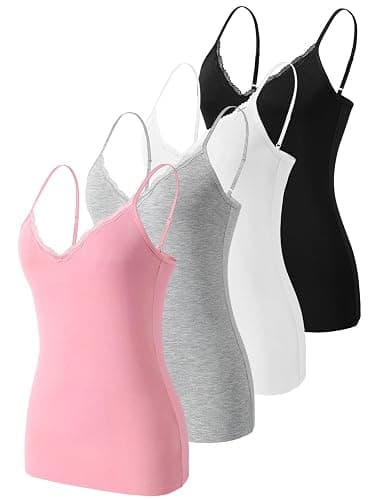 Knuffnee Women Camisole Tops Spaghetti Strap Tank Top V Neck Lace Cami Vests 4 Pack - Image 1