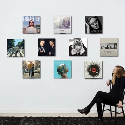 BiJun Vinyl Wall Mount 10 Pack, Black Metal Vinyl Holder Wall Display Shelf Record Wall Mount Stand for Albums LP Minimalist Record Wall Storage Set for CD Display in Office Home thumbnail 2