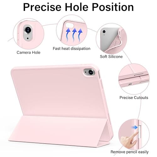 Zktuyu for iPad (A16) 11th 10th Generation Case 11/10.9 Inch with Pencil Holder 2025/2022, Slim Trifold Stand Protective Cover, Hybrid Cover with Soft TPU Back, Pink thumbnail 6