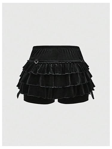 SweatyRocks Women's Goth Velvet Mini Shorts Ruffle Layered Bloomers Party Festival Shorts thumbnail 2