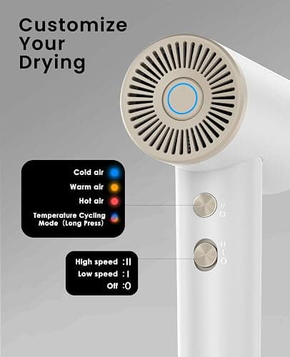 OSOU Ionic Hair Dryer, High-Speed Blow Dryer - 150,000 RPM Brushless Motor, 500 Million Negative Ions, Ultra-Light & Small, Smart Temp Control, Quiet Hairdryer for Women, Ideal for Travel, Home thumbnail 5