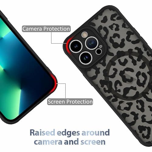 AIGOMARA Case for iPhone 13 Pro Max [Compatible with MagSafe] Black Leopard Pattern Design for Women Girls Men Soft TPU Bumper Hard PC Back Anti-Fall Shockproof Protective Slim Cover thumbnail 2