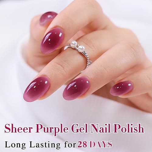 Double Rhythm 0.5 Oz Jelly Gel Polish Same Color Same Bottle Sheer Neutral Natural Light Milky Pastel 15ML Translucent Polish Art DIY at Home (Dark Purple Rose-A1798) thumbnail 9