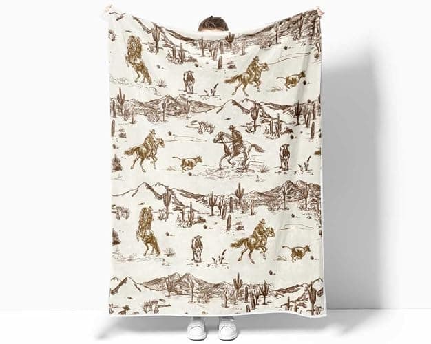 Western Cowboy Throw Blankets, Vintage Wild West Flannel Warm Soft Cozy Fluffy Bed Couch Blanket, Country American Theme White Fleece Throws to Decorate The Room and Bedroom 60X70 thumbnail 5