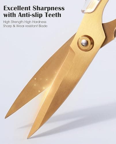 Kitchen Shears Scissors, ARCHIKING 7.7inch Gold Titanium Plated Scissor-Meat and Poultry Shears, Dishwasher Safe, Acrylic Handel All Purpose Stainless Steel Utility Scissor - Diamond Clear thumbnail 3