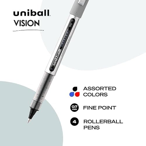 uni-ball VISION Rollerball, Stick Roller Ball Pen Fine-0.7mm, 4-Carded, Assorted Inks (60020PP) thumbnail 3
