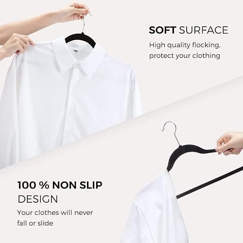 HOUSE DAY Premium Velvet Hangers 50 Pack Black, Non-Slip Flocked Felt Hangers, Sturdy Clothes Hangers with 360° Rotatable Hook, Heavy Duty Coat Hanger, Durable Slim Hanger for Closet Space Saving thumbnail 5