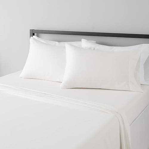 Amazon Basics Lightweight Super Soft Microfiber 4 Piece Comfortable Sheet Set with 14-Inch Deep Pockets, Full, Cream, Solid - Image 1