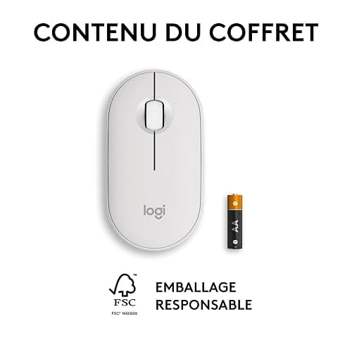 Logitech Pebble Mouse 2 M350s fine sans fil Bluetooth | Portable, légère, boutons personnalisables, clics discrets, Easy-Switch Windows/macOS/iPadOS/Android/ChromeOS - Blanc thumbnail 10