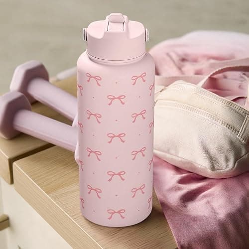 SANDJEST Pink Bow Water Bottle Stainless Steel Insulated Vacuum 32oz with Lid, Gifts for Women Girls Teens Birthday Christmas thumbnail 7