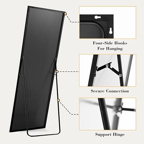 DUMOS Full Length Mirror 64"x21" Full Body Floor Mirror for Bedroom or Cloakroom, Can Stand Alone, Hang or Lean Against Wall, Tall Wall Mirror with Stand and Sleek Aluminum Alloy Thin Frame thumbnail 5