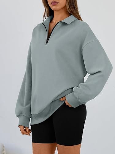 Trendy Queen Womens Oversized Sweatshirts Fall Sweaters Fashion Hoodies Half Zip Pullover Long Sleeve Shirts Clothes thumbnail 3