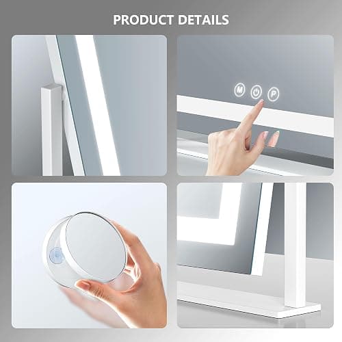 Gvnkvn Lighted Makeup Mirror, 17.3"x13" Hollywood Vanity Mirror with Lights, Three Color Lighting Modes, and 5X Magnification Mirror, Smart Touch Control, 360°Rotation (Gold,17.3in Gift Box) thumbnail 5