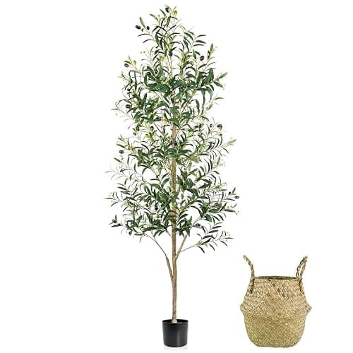 Caxchiling Faux Olive Tree 6FT, Artificial Potted Tree with Planter, Silk Plants Indoor Outdoor, Lifelike Olive Plants with Natural Wood Trunk, Fruits and Buds, Home Office Decor, 1 Pack - Image 1
