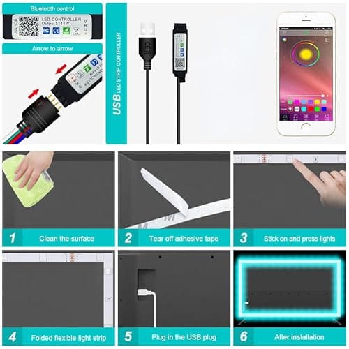 anso 100ft 50ft LED Strip Lights for Room TV PC Back Light Tape 5050 RGB Bluetooth APP USB (5m/16.4ft USB Set) thumbnail 5
