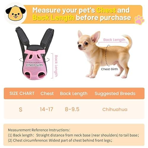 Inspack Dog Backpack Carrier/Cat Carrier, Adjustable Pet Front Carriers Travel Bag for Puppy Medium Dogs, Legs Out, Soft Ventilated Doggie Chest Carry Backpacks for Hiking/Camping, 2.5-4 lbs, Pink thumbnail 2
